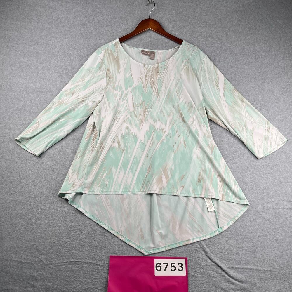 Chico's 3/4 Sleeve Shirt Womens Size 3 Teal Geometric Casual US16 XL